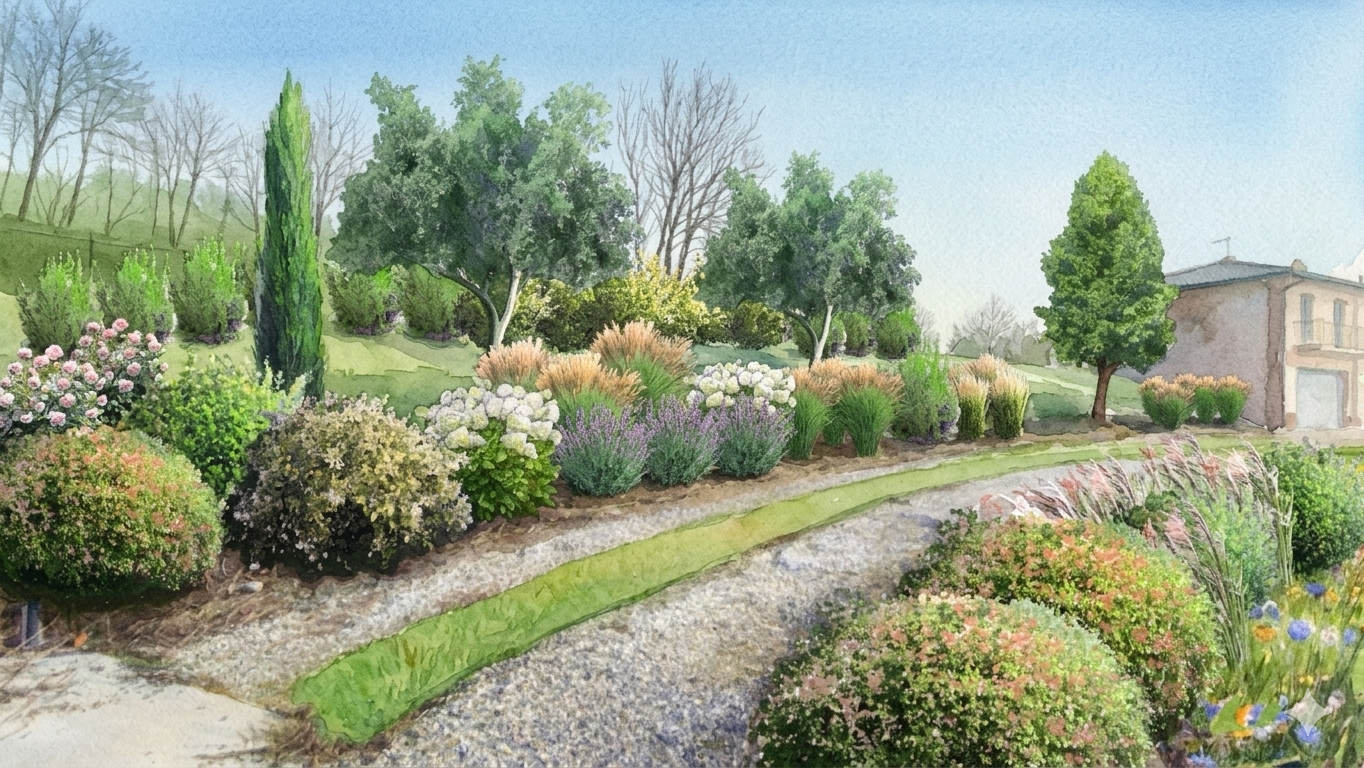 viale mediterraneo disegno acquerello